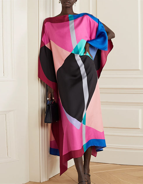 Multi Latest Soft Silk Crepe Kaftan Closure View